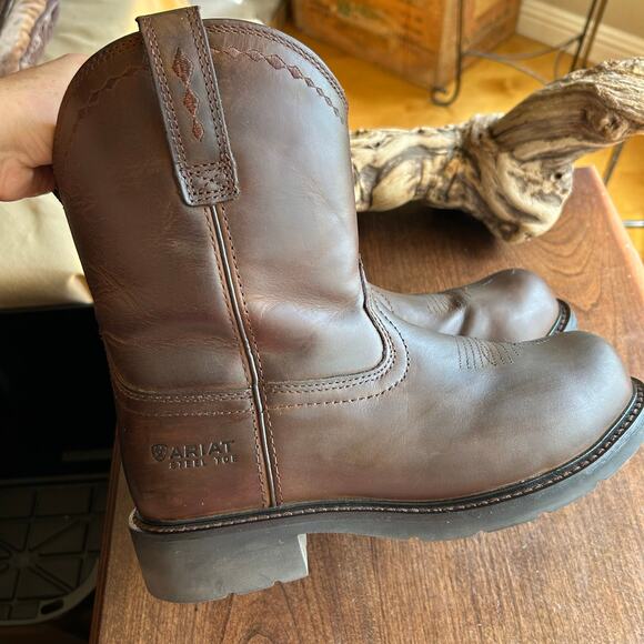 Ariat Fatbaby Work Pull-On Steel Toe Work Boot brown leather women’s size 9.5 - Picture 1 of 11